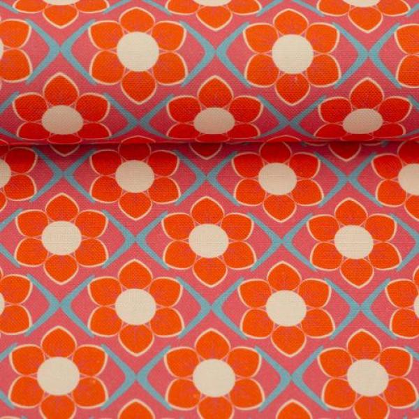 Baumwollcanvas Rocha Retro Blumen orange/pink by Swafing